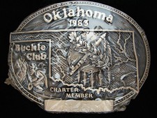 OI23130 NOS VINTAGE 1983  OKLAHOMA BUCKLE CLUB MEMBER  SOLID BRASS BUCKLE