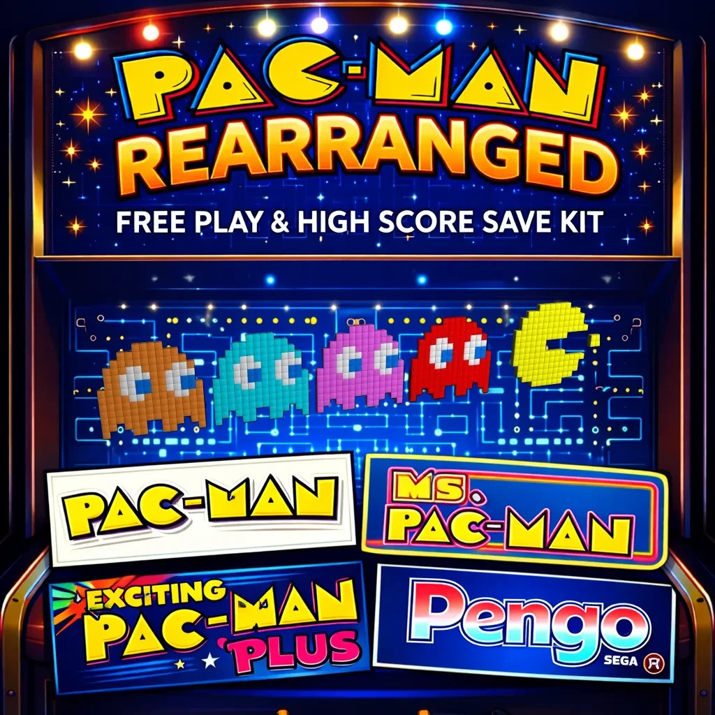 Pacman Rearranged Multigame Free play & High Score Save Kit Arcade