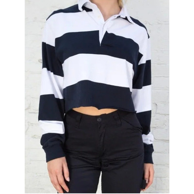 Brandy Melville Cropped Rugby Top Polo Blue White Stripe 100