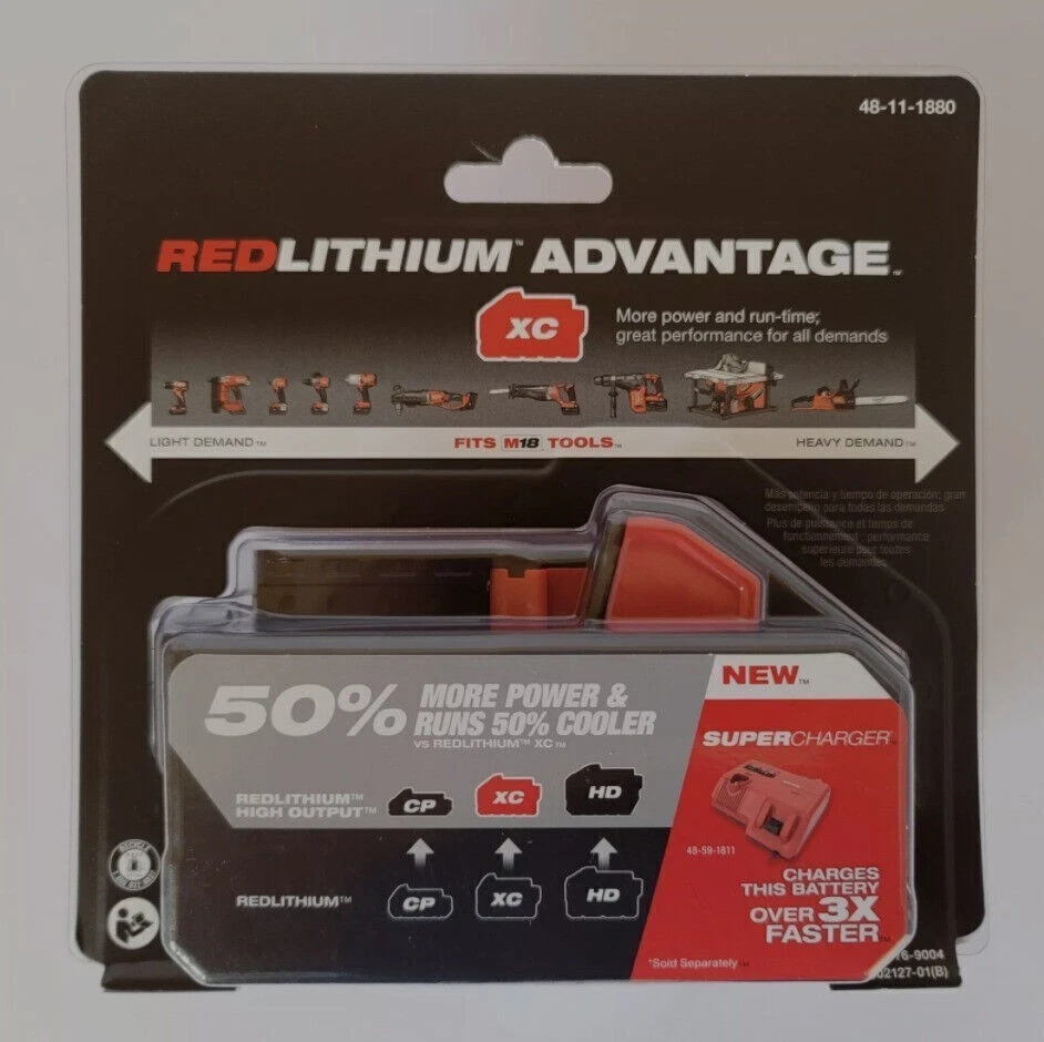 2件装18伏Millwauukke 48-11-1880 M18高输出8Ah XC8.0无绳电池 — 第 3/3 张图片