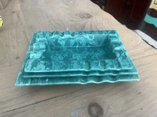 3 Vintage Mid-Century Modern Sunkist Van Nuys CA ceramic ashtray, green glaze