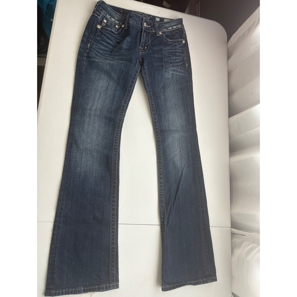 Miss Me Bootcut Jeans Embellished Pockets Dark Wash Denim Womens Size 27