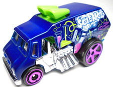 2023 HOT WHEELS COOL-ONE SCIENCE BLUE 2 3/8" DIECAST VAN W/ GREEN PURPLE & PINK
