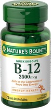 Nature s Bounty Vitamin B12 2500 mcg, Cellular 75 Count Pack of 1 , Green