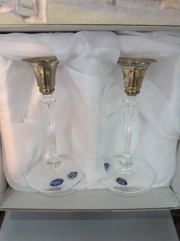 Set 2 Porta Candela Cristallo E Argento In Box Regalo Setx2 - Imagen 4 de 4