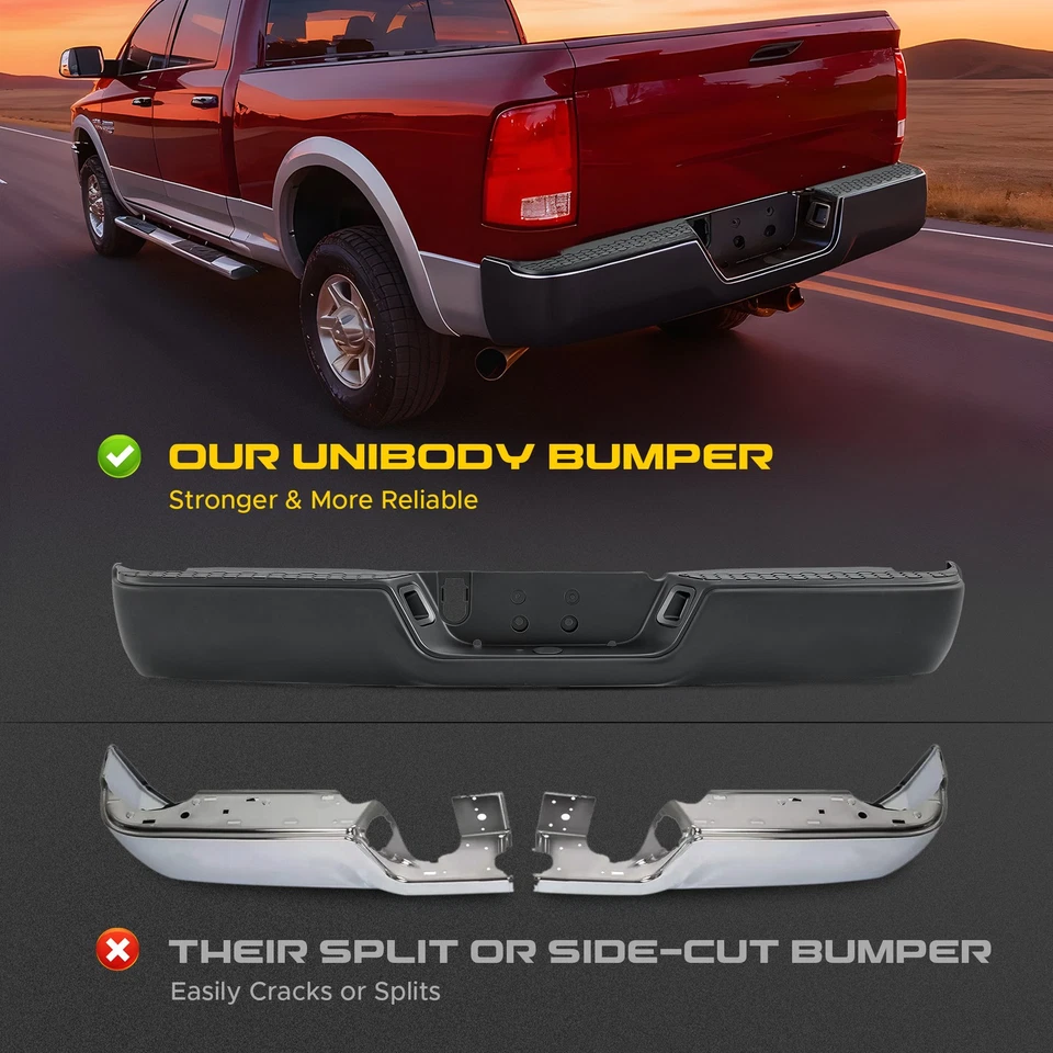 Black Rear Bumper For 2009-2018 Dodge Ram 1500/10-12 2500 3500 w/o Sensor Hole - Image 2 of 4