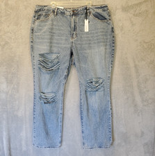 Rue Jeans Womens 22 Blue Boyfriend High Rise Distressed Stretch Zip Denim