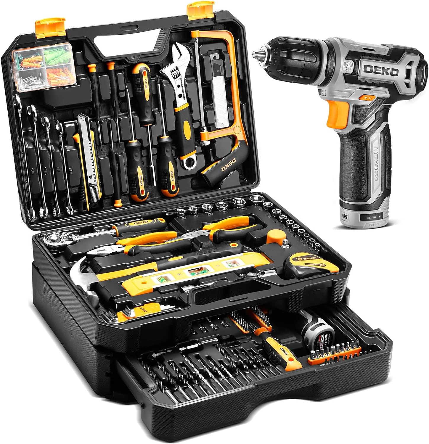 Tool Kit Box Drill Set： Home Mechanic Toolbox with 12V Pow
