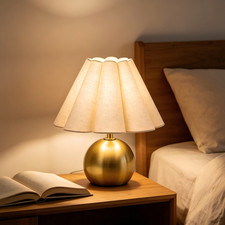 Gold Metal Table Lamp with Pleated Shade for Cozy Bedroom Nightstand