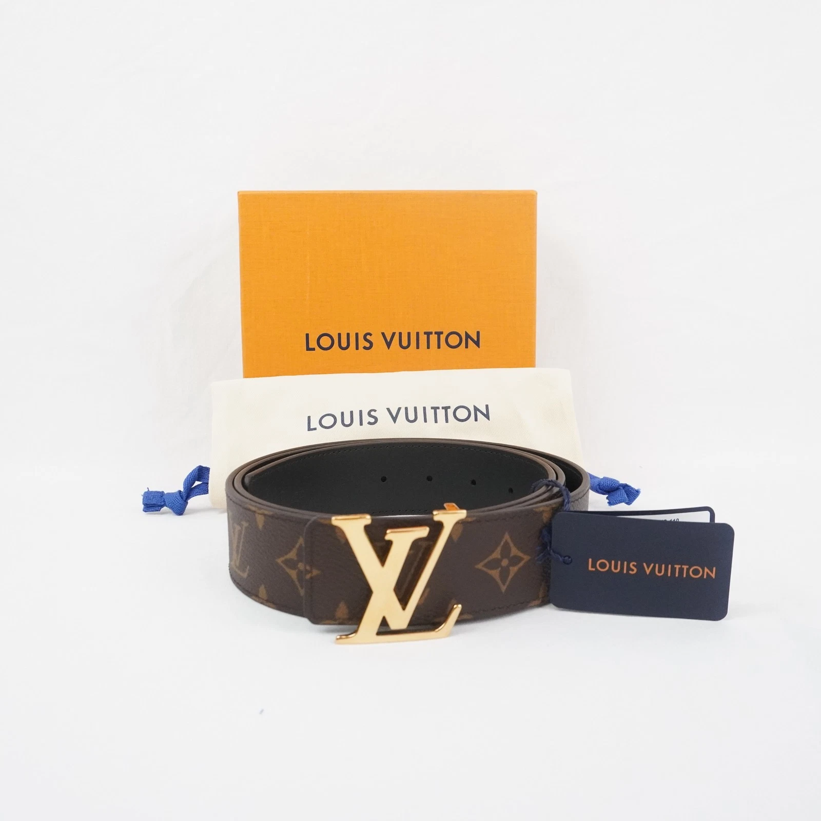 LOUIS VUITTON（LV） Cintura Louis Vuitton in pelle monogrammata marrone con ferramenta oro taglia USA 44