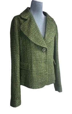 NWT LIU JO Cactus Green Blazer Jacket RARE Womens  48 Large 12 14 Boucle JEWEL