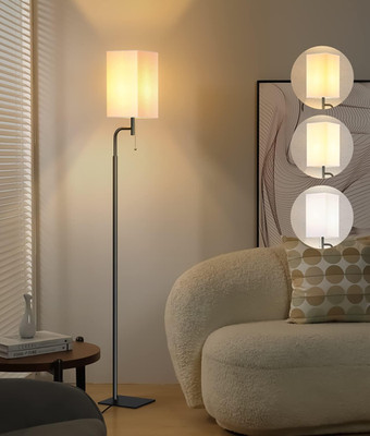 Modern Floor Lamp with 3 Color Temperatures, Square Linen Shade & Solid Iron Fla