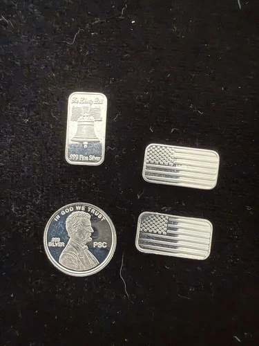 Four Patriotic 1 gram Silver Art Bars .999 Fine