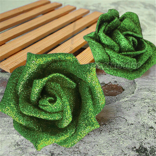 100 Pcs Large 6CM Glitter Artificial Flowers Foam Rose Heads Wedding