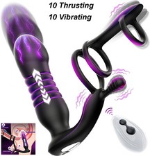 Anal Butt Plug Vibrator Prostate Massager Thrusting Dildo Cock Ring Sex Toys Men