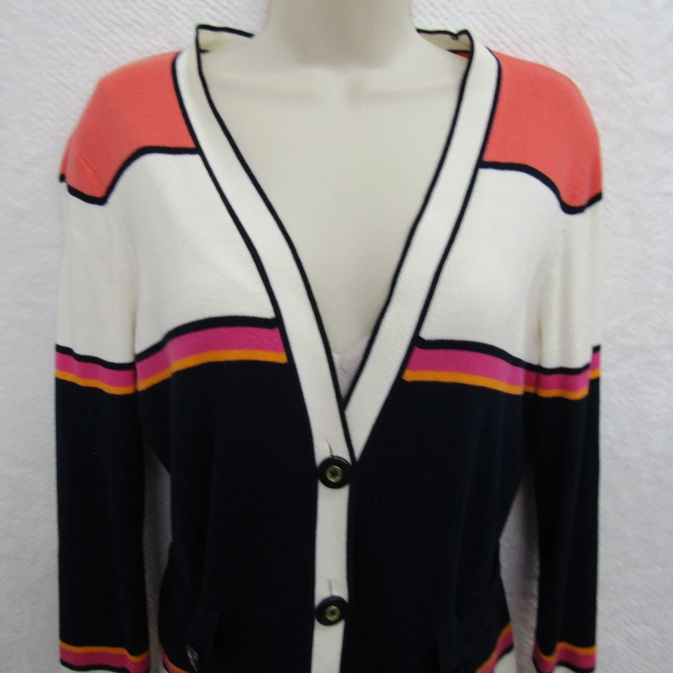 Chaqueta Dona Buchman Mujer Mediana Blanca Azul Rayas Manga Larga Cuello en V Algodón Foto 2 de 4