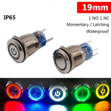 19mm Push Button Switch Momentary Latching LED Illuminated Stainless Steel IP65