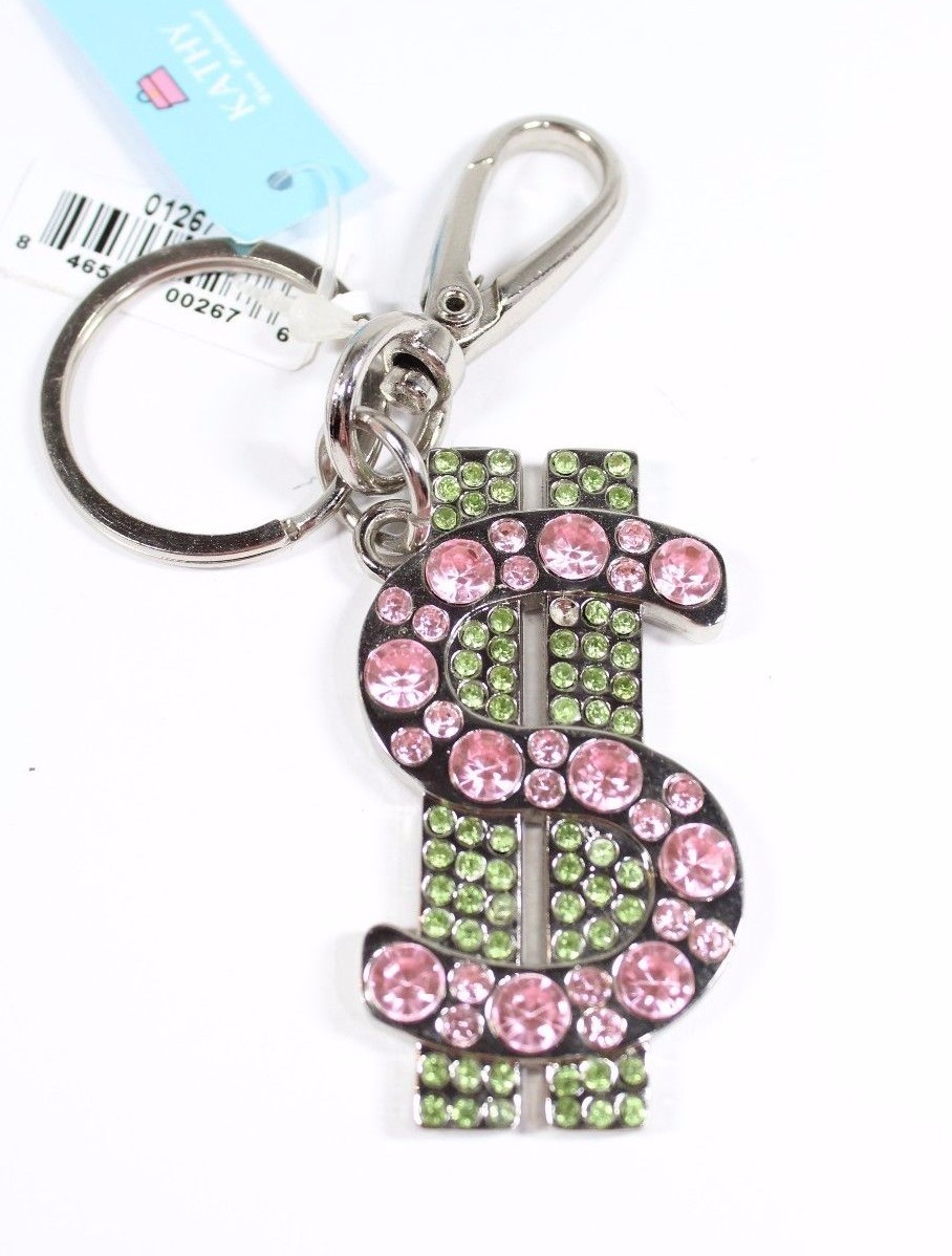 Porte-clés Kathy Van Zeeland - Cristaux Roses Et Verts - Argenté - Neuf