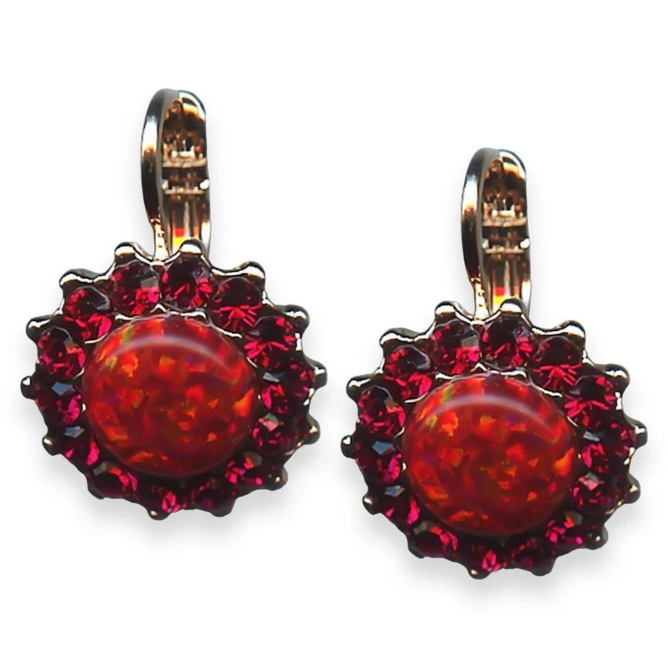 Earrings By Mariana Woman Floral Synthetic Opal Mineral and Ruby Swarovski Cr... - Image 3 of 4