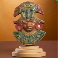 Tribal Mexican Aztec Mayan Face Mask Terracotta Clay Hand Painted Wall Hanging