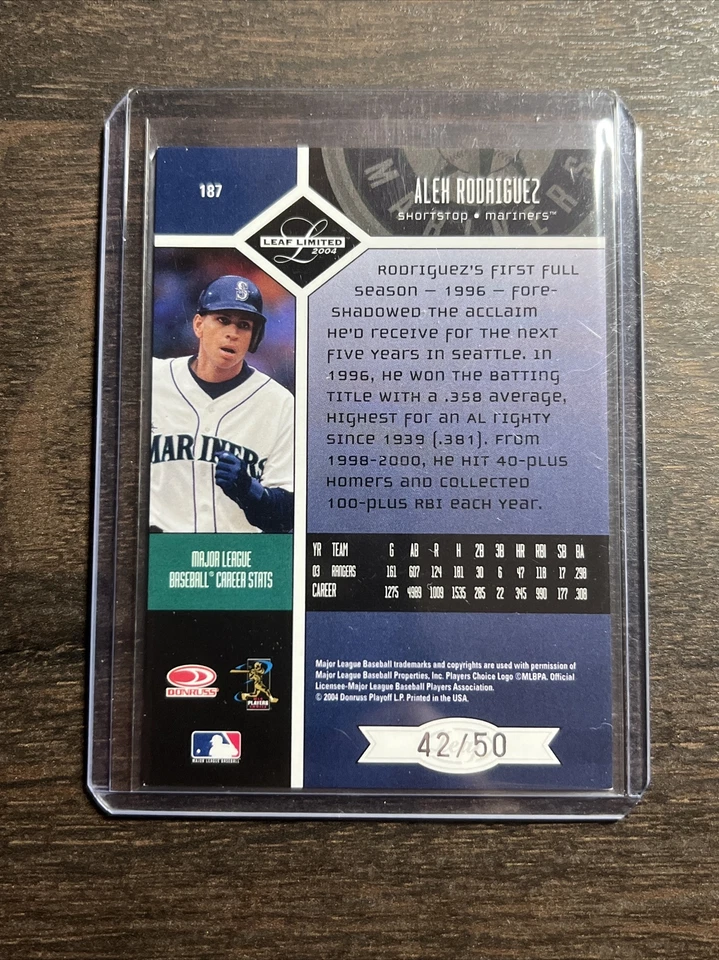 2004 Leaf Limited Spotlight Silver /50 Alex Rodriguez A-Rod Yankees Legend! #187 - Image 2 of 2