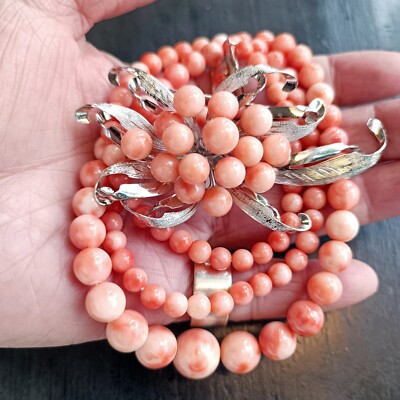 Collier En Corail Peau D'ange (Angel Skin) - Rose, Longueur 56-60 Cm, Occasion Bel état