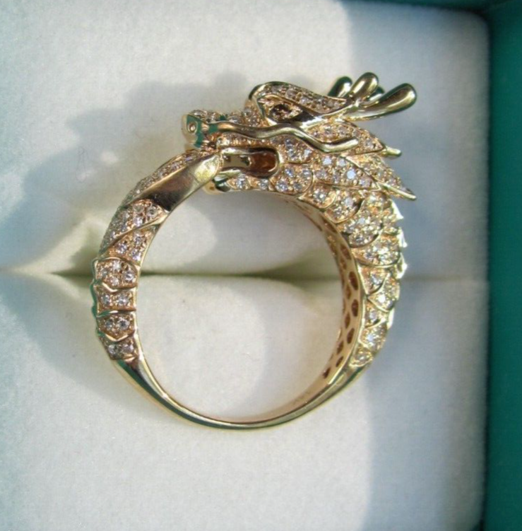 Effy 14K Yellow Gold Size White Brown Diamond Safari Dragon