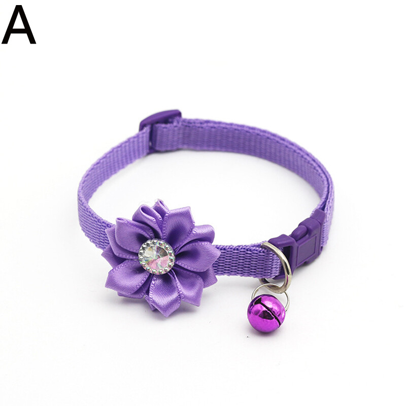 Adjustable Rhinestone Flower Pet Collar With Bell & Buckle - For Cats, Kittens, Puppies, Small Dogs