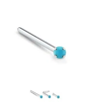 925 Sterling Silver Nose Bone Stud Ring 2mm Genuine Turquoise 22 Gauge 22G