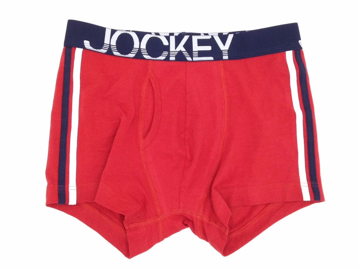 $42 JOCKEY UNDERWEAR MENS RED WHITE COTTON STRETCH LOW-RISE BOXER BRIEF  SIZE S