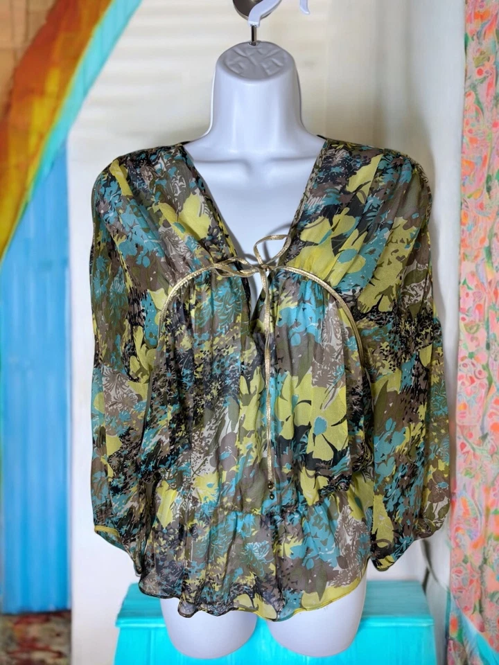 Blusa KIMONO Boho Hippie KIMONO Estampado Floral ACUARELA TRANSPARENTE DESARROLLO 6 M Y2K Foto 2 de 4