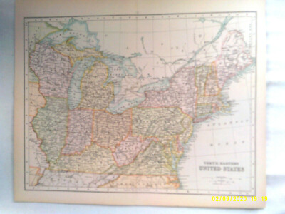 Antique Map. NORTH EASTERN UNITED STATES. c1900. VG.