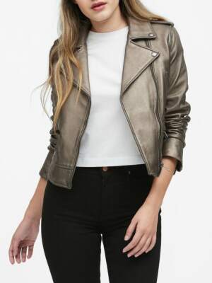 Banana Republic Metallic Leather Moto Jacket, MEDAL BRONZE SIZE XS