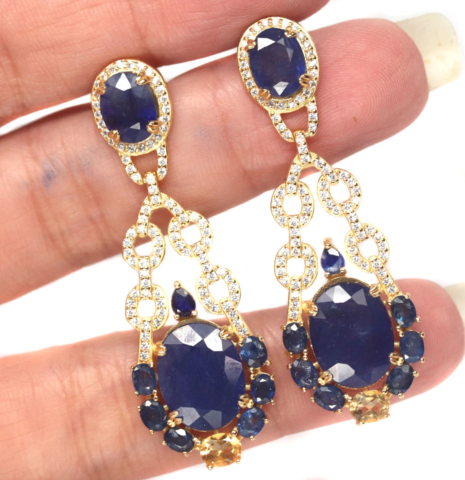 Heizbar 10X13mm Blauer Saphir Citrin Cubic-Zirconia Ohrringe Silber 925 Sterling - Bild 2 von 4