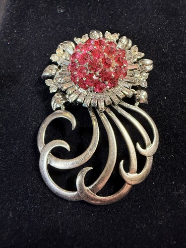 PENNINO Sterling Silber Rosa & Kristall Strass Art Deco Sunburst Floral Pin - Bild 7 von 8