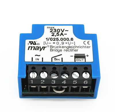 mayr 1/025.000.6 230V 2.5A Brake Rectifier Brückengleichrichter Bridge