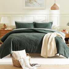 Dark Green King Size Comforter Set - 7-Piece All Season Bedding in Seersucker