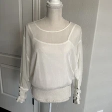 Amy Wear Cream Sheer Blouse with Tank Top Underneath, Size M Long-sleeved