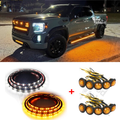 For GMC Sierra 1500 70'' LED Running Board Light Strip Side Step+3/4'' Maker Lamp