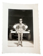 WW2 Era Photo U.S. Smiling GI In Front Of Parked Military Vehicle