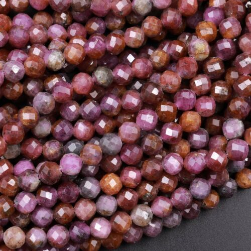 Genuine Natural Purple Pink Ruby Faceted 3mm 4mm 5mm Round Gemstone Beads - Picture 1 of 7