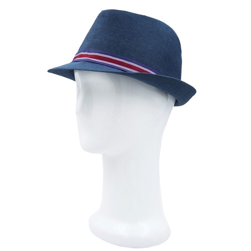 Premium Jeans Fabric Striped Band Fedora Hat - Different Colors - Picture 7 of 11