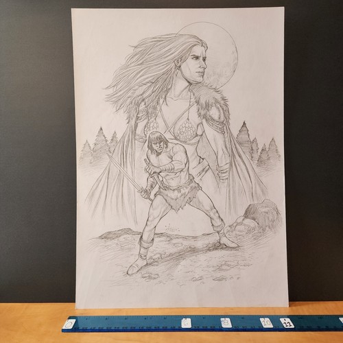 5-03-18 1886 original 11x17 hand drawn 1/1 art  sketch jursulino conan red sonja