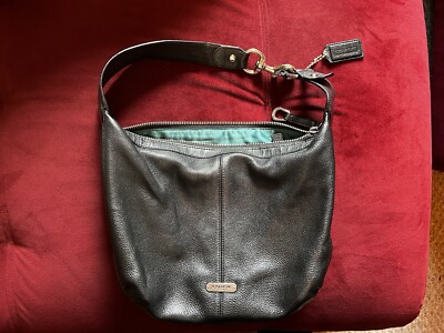 Coach Avery Pebble Leather Hobo Shoulder Bag Black Tassel