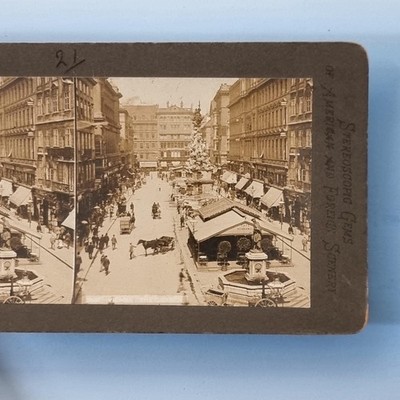 Wien Stereoview um 1895 Österreich Echtfoto Werbung Hauptstraßenansicht