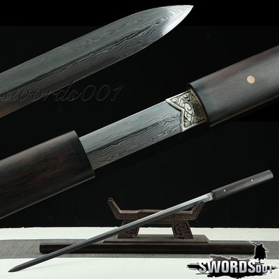 38   Chinese Sword Jian Low-meteorite Damascus Steel Blade Ebony Handle Scabbard