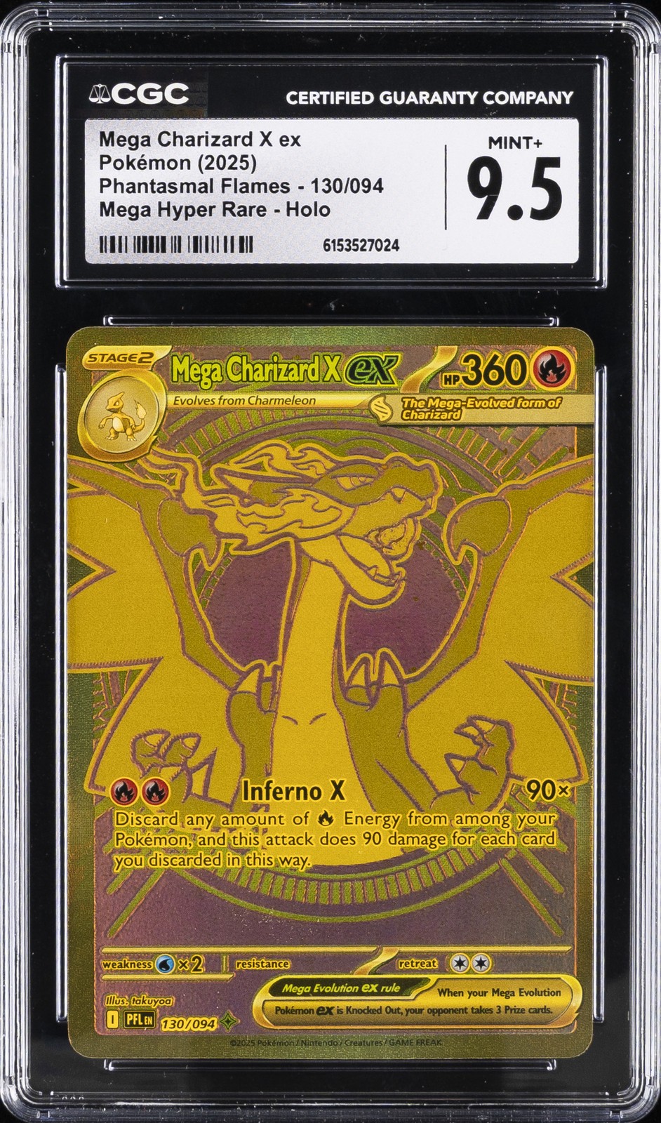 2025 POKEMON PHANTASMAL FLAMES #130/094 MEGA CHARIZARD X EX CGC 9.5