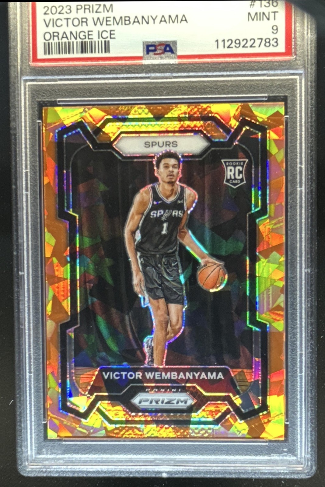 2023-24 Panini Prizm Victor Wembanyama RC Prizm Orange Ice #136 Spurs PSA 9