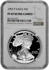 1993 P S$1 Proof Silver American Eagle Dollar NGC Graded PF 69 Ultra Cameo