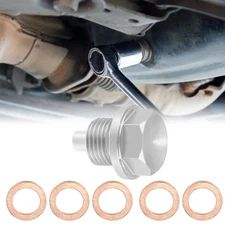 1 Set M16x1.5 Auto Oil Drain Plug Oil Drain Bolt with 5 Washer Silver Tone